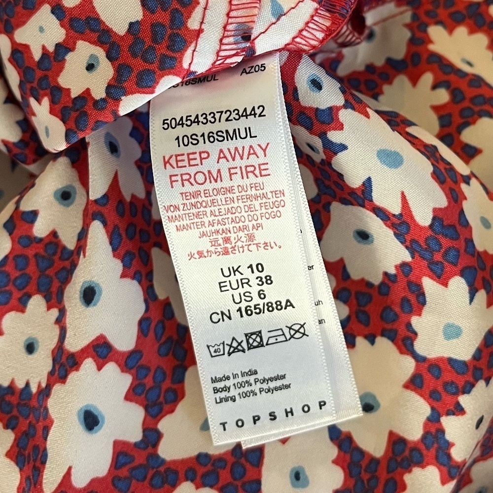 NWT TOPSHOP | Daisy Print Puff Sleeve Tie Back Midi Dress In Red Multi | Size 6 - Picture 5 of 12